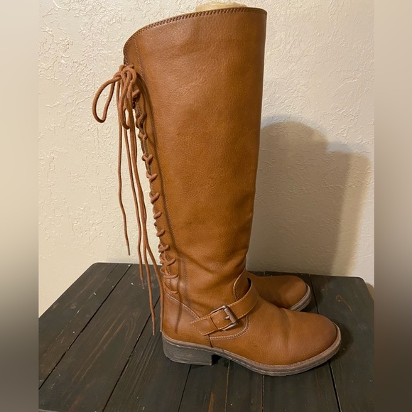 Like-new lace up faux leather tall boots - Picture 12 of 13
